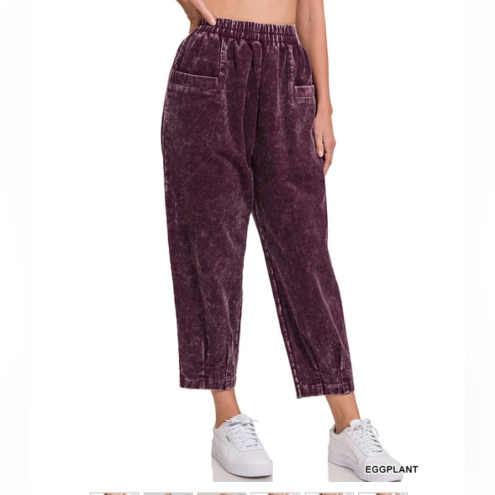 Zenana Outfitters Eggplant Corduroy Relaxed Cropped Pants